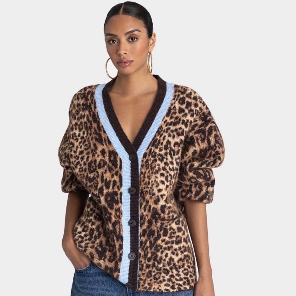 NWT KBB by KAHLANA  size Medium - “The Slouchy Cardigan”Leopard/blue